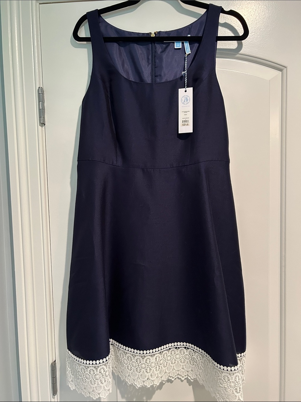 Draper James Navy Dress with White Lace Hem